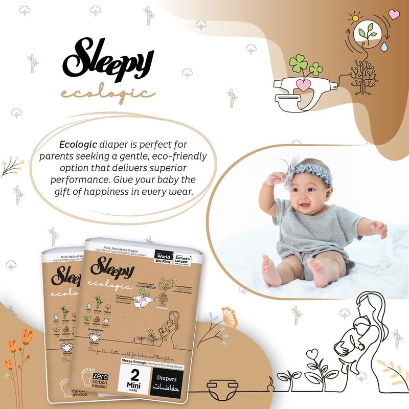 Sleepy Ecologic Premium Plus Baby Diapers Size 2 - 204 Count, Hypoallergenic and Biodegradable - Image 2